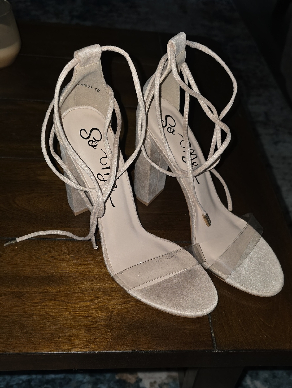 So Me Blush Pink Lace-Up Block Heels